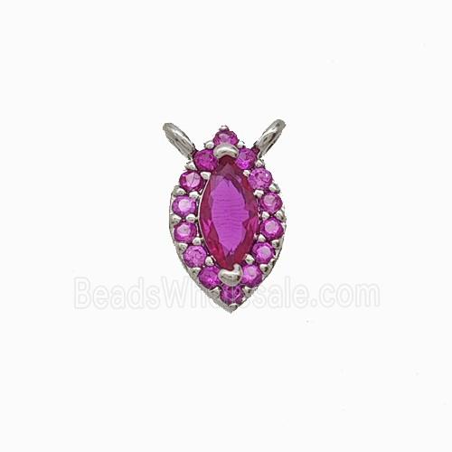 Copper Eye Pendant Pave Zirconia Hotpink Crystal Glass 2loops Platinum Plated