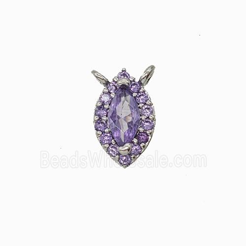 Copper Eye Pendant Pave Zirconia Purple Crystal Glass 2loops Platinum Plated