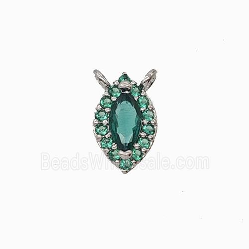 Copper Eye Pendant Pave Zirconia Green Crystal Glass 2loops Platinum Plated