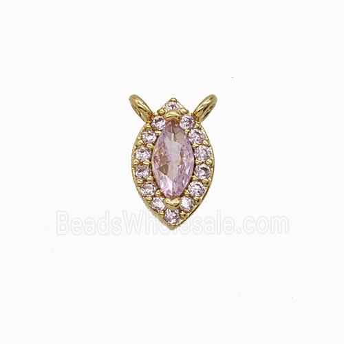 Copper Eye Pendant Pave Zirconia Pink Crystal Glass 2loops Gold Plated
