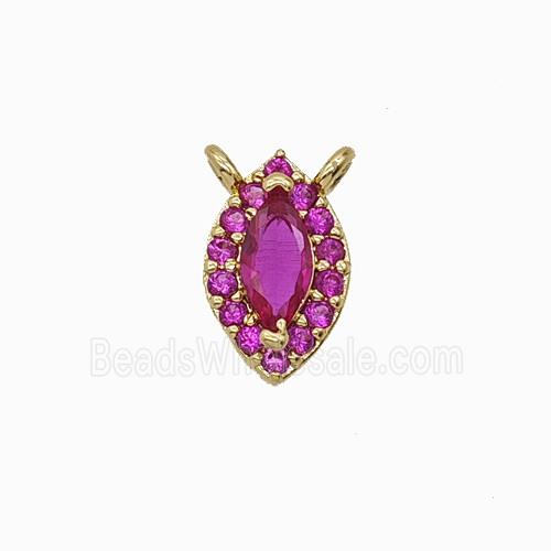 Copper Eye Pendant Pave Zirconia Hotpink Crystal Glass 2loops Gold Plated
