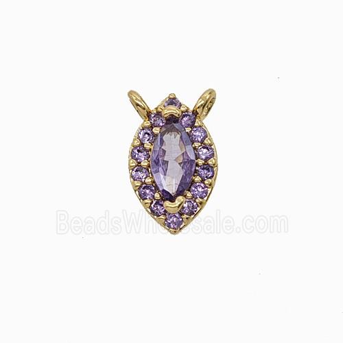 Copper Eye Pendant Pave Zirconia Purple Crystal Glass 2loops Gold Plated