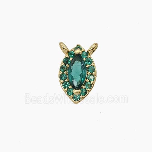 Copper Eye Pendant Pave Zirconia Green Crystal Glass 2loops Gold Plated
