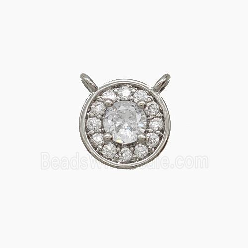 Copper Circle Pendant Pave Zirconia Crystal Glass 2loops Platinum Plated
