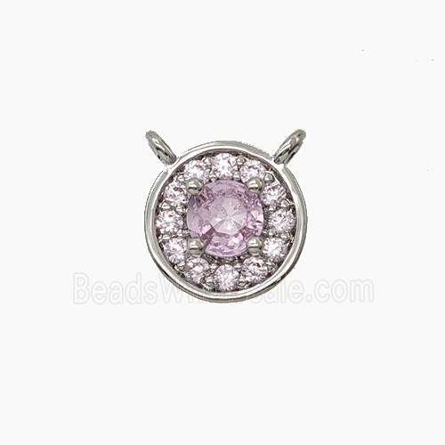 Copper Circle Pendant Pave Zirconia Pink Crystal Glass 2loops Platinum Plated