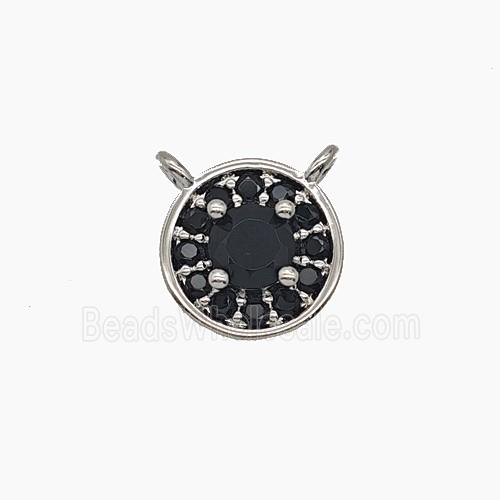 Copper Circle Pendant Pave Zirconia Black Crystal Glass 2loops Platinum Plated
