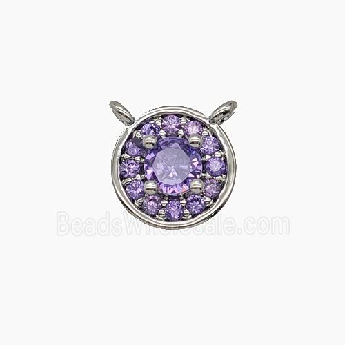 Copper Circle Pendant Pave Zirconia Purple Crystal Glass 2loops Platinum Plated