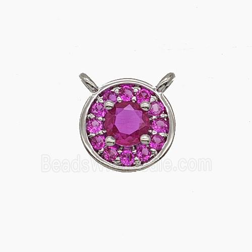Copper Circle Pendant Pave Zirconia Hotpink Crystal Glass 2loops Platinum Plated