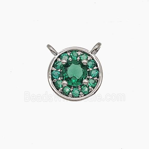 Copper Circle Pendant Pave Zirconia Green Crystal Glass 2loops Platinum Plated