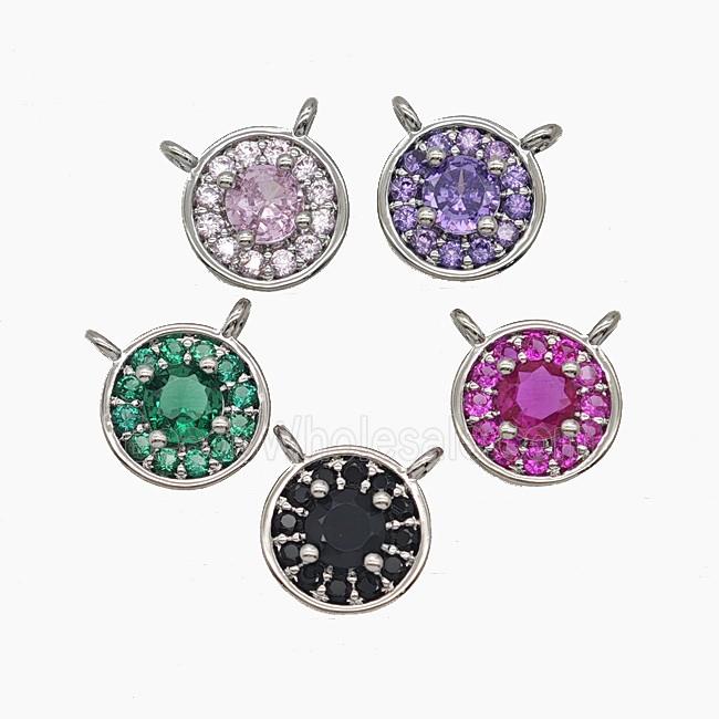Copper Circle Pendant Pave Zirconia Crystal Glass 2loops Platinum Plated Mixed