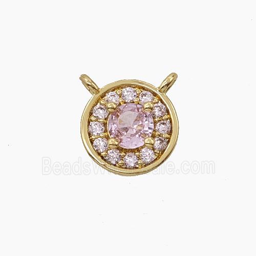 Copper Circle Pendant Pave Zirconia Pink Crystal Glass 2loops Gold Plated