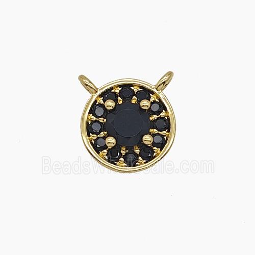 Copper Circle Pendant Pave Zirconia Black Crystal Glass 2loops Gold Plated