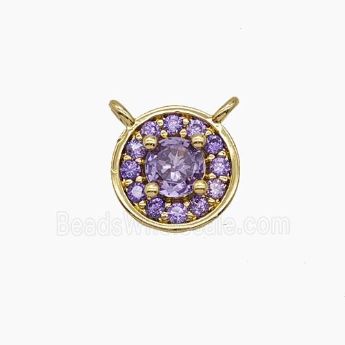 Copper Circle Pendant Pave Zirconia Purple Crystal Glass 2loops Gold Plated