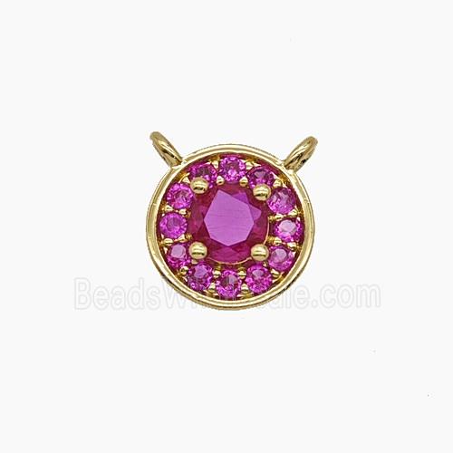 Copper Circle Pendant Pave Zirconia Hotpink Crystal Glass 2loops Gold Plated