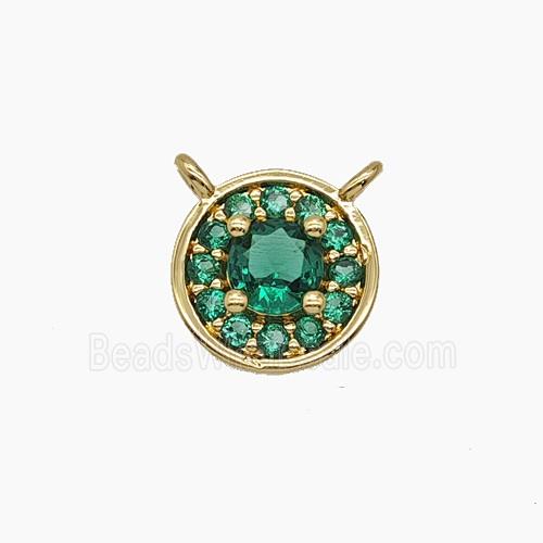 Copper Circle Pendant Pave Zirconia Green Crystal Glass 2loops Gold Plated