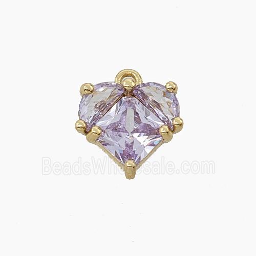 Copper Heart Pendant Pave Purple Crystal Glass Gold Plated