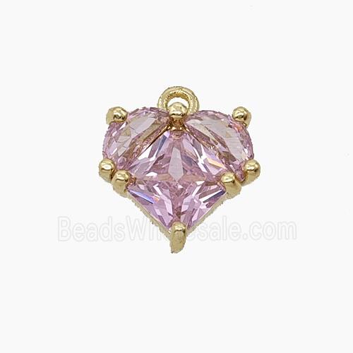 Copper Heart Pendant Pave Pink Crystal Glass Gold Plated