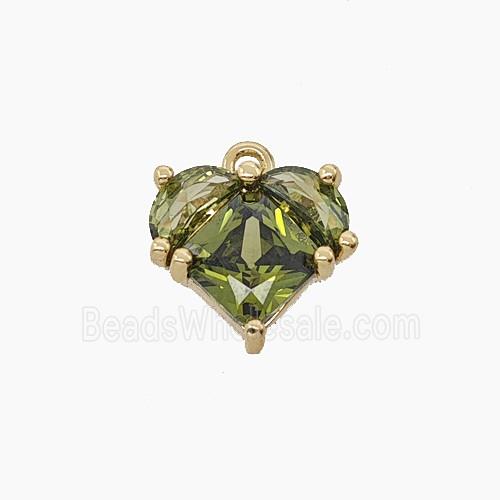 Copper Heart Pendant Pave Olive Crystal Glass Gold Plated