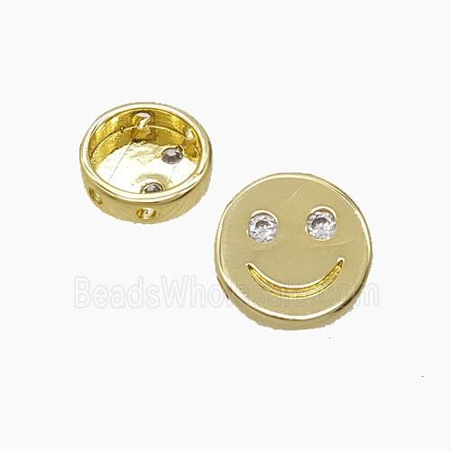 Copper Emoji Beads Pave Zirconia Smileface Button Gold Plated