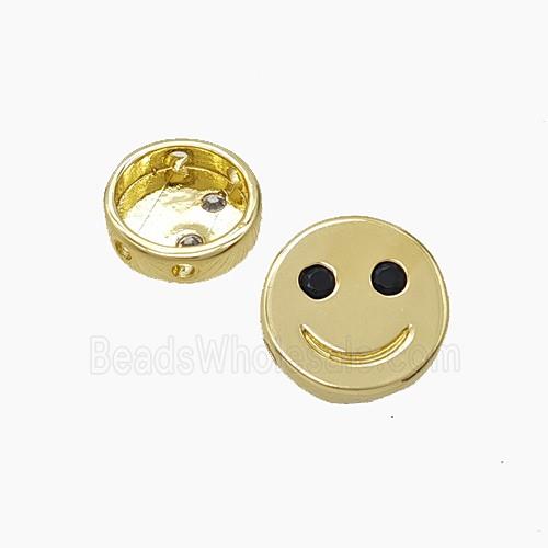 Copper Emoji Beads Pave Zirconia Smileface Button Gold Plated
