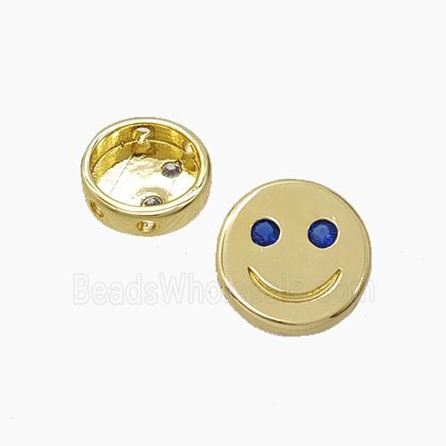 Copper Emoji Beads Pave Zirconia Smileface Button Gold Plated