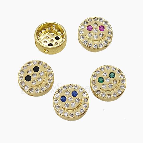 Copper Emoji Beads Pave Zirconia Smileface Button Gold Plated Mixed