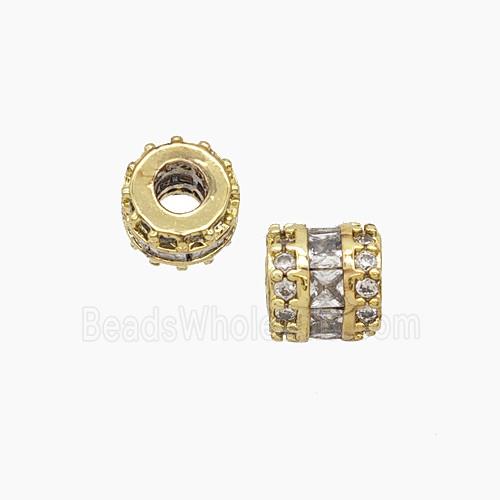 Copper Tube Beads Pave Zirconia Large Hole Gold Plated