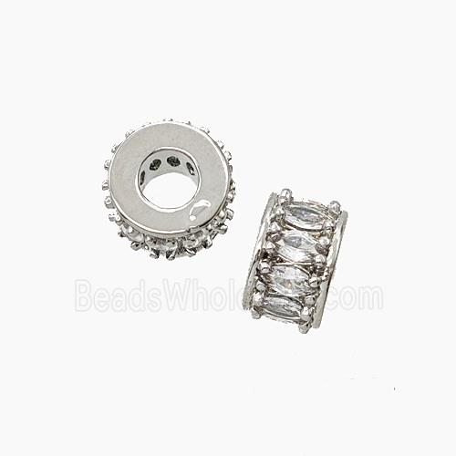 Copper Rondelle Beads Pave Zirconia Large Hole Platinum Plated