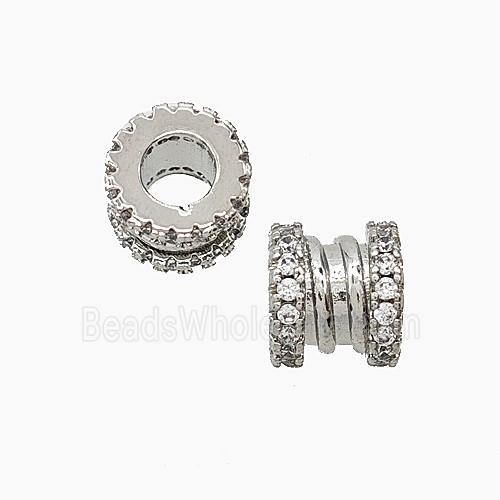 Copper Tube Beads Pave Zirconia Large Hole Platinum Plated
