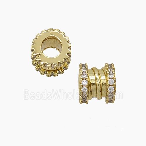 Copper Tube Beads Pave Zirconia Large Hole Gold Plated
