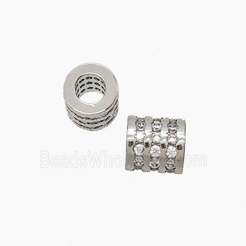 Copper Tube Beads Pave Zirconia Large Hole Platinum Plated