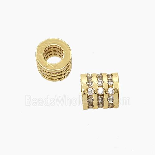 Copper Tube Beads Pave Zirconia Large Hole Gold Plated