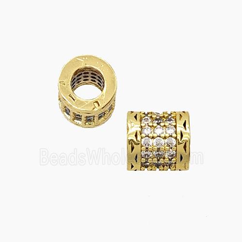 Copper Tube Beads Pave Zirconia Large Hole Gold Plated