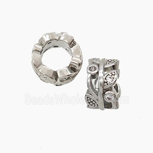 Copper Leaf Beads Pave Zirconia Large Hole Platinum Plated