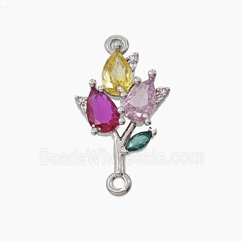 Copper Flower Connector Pave Zirconia Platinum Plated
