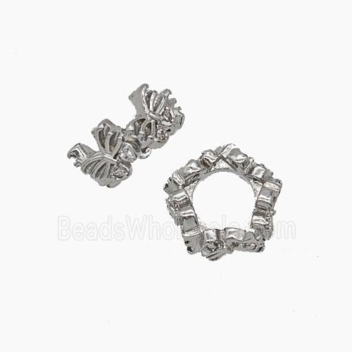 Copper Polygon Beads Pave Zirconia Large Hole Platinum Plated