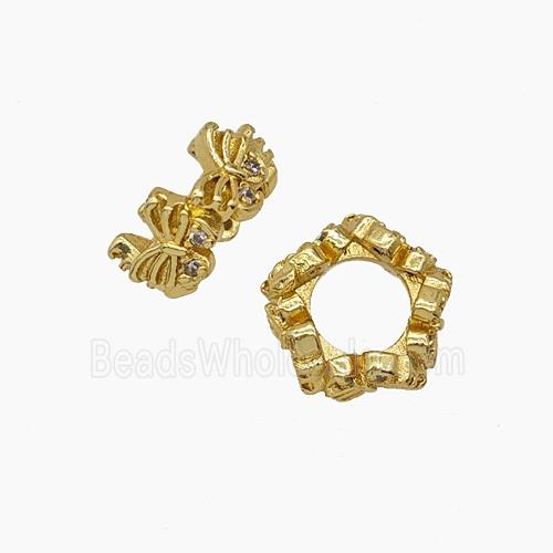 Copper Polygon Beads Pave Zirconia Large Hole Gold Plated