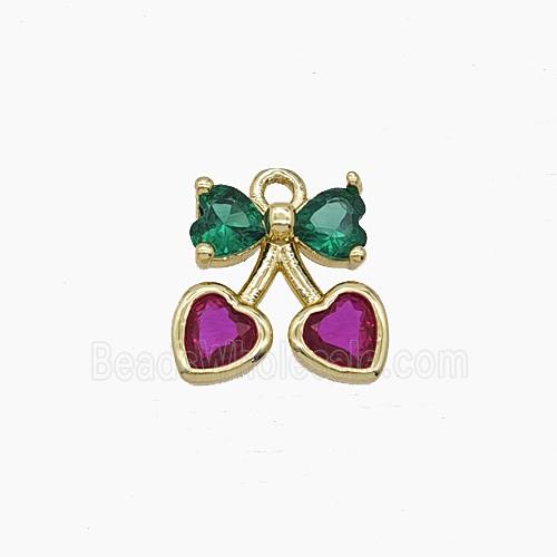 Copper Cherry Pendant Pave Crystal Glass Gold Plated