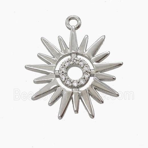 Copper Sun Pendant Pave Zirconia Platinum Plated