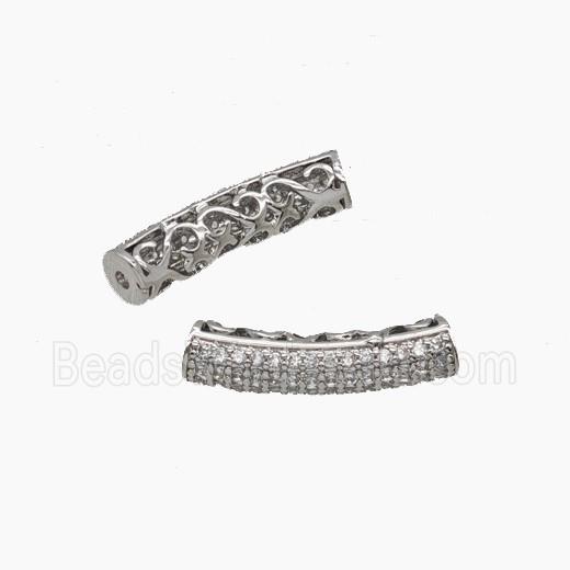Copper Tube Beads Micropave Zirconia Curving Platinum Plated
