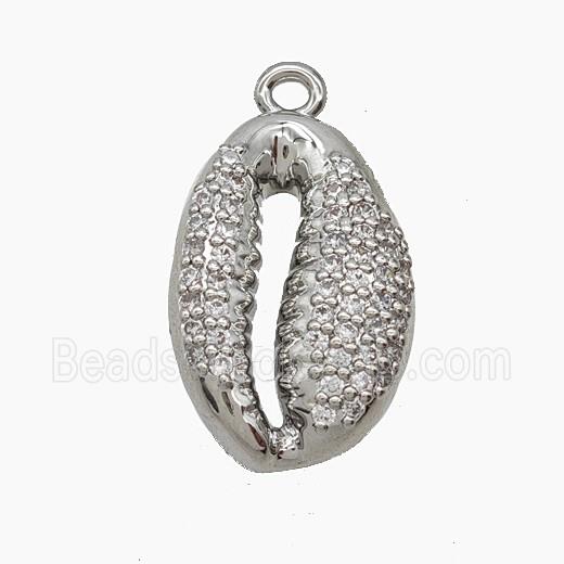 Copper Cowrie Shell Pendant Micropave Zirconia Platinum Plated