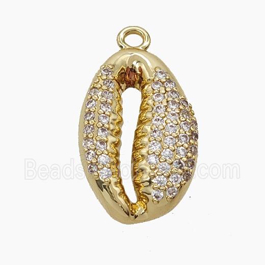 Copper Cowrie Shell Pendant Micropave Zirconia Gold Plated