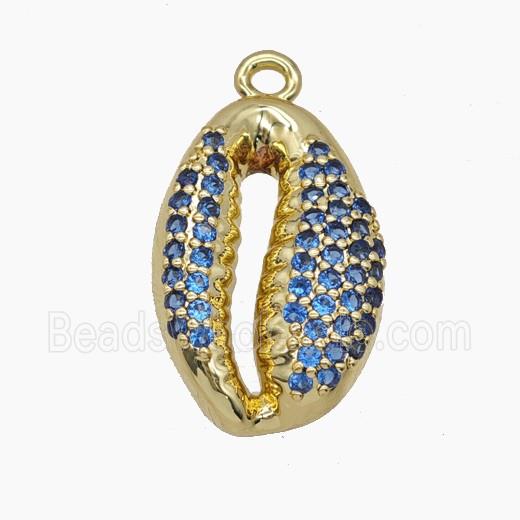 Copper Cowrie Shell Pendant Micropave Blue Zirconia Gold Plated
