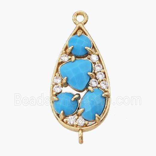 Copper Teardrop Connector Pave Turqblue Cateye Crystal Gold Plated