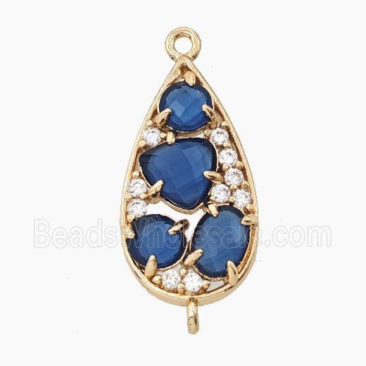 Copper Teardrop Connector Pave Blue Cateye Crystal Gold Plated
