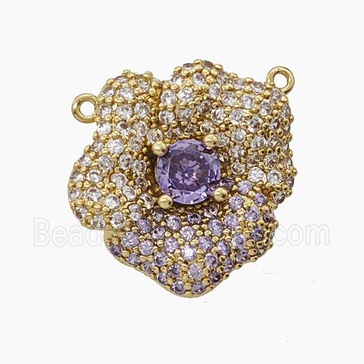 Copper Flower Pendant Micropave Zirconia 2loops Gold Plated