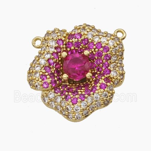 Copper Flower Pendant Micropave Zirconia 2loops Gold Plated