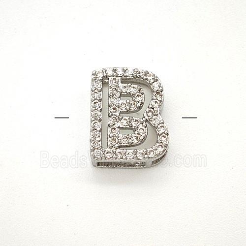 Copper Letter-B Beads Pave Zirconia Platinum Plated
