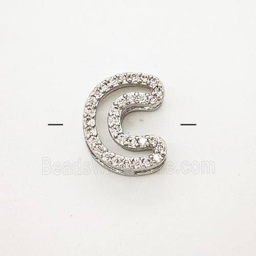 Copper Letter-C Beads Pave Zirconia Platinum Plated