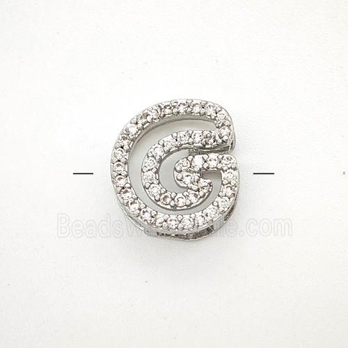 Copper Letter-G Beads Pave Zirconia Platinum Plated